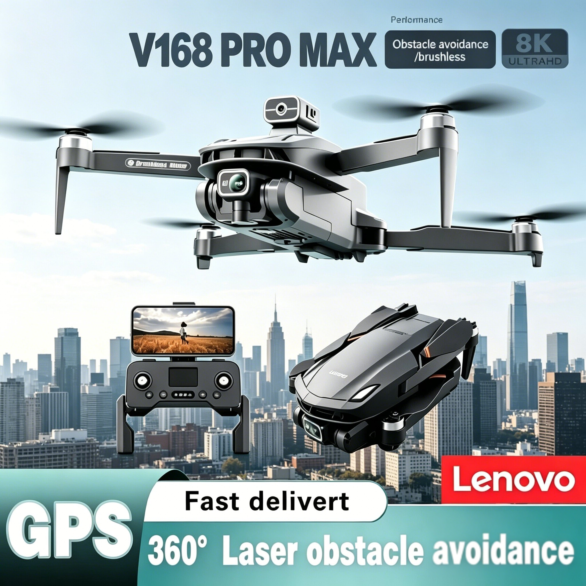 Lenovo V168 Drone 4K Professin - Drone Camera Wide Angle incelemesi ve fiyatı